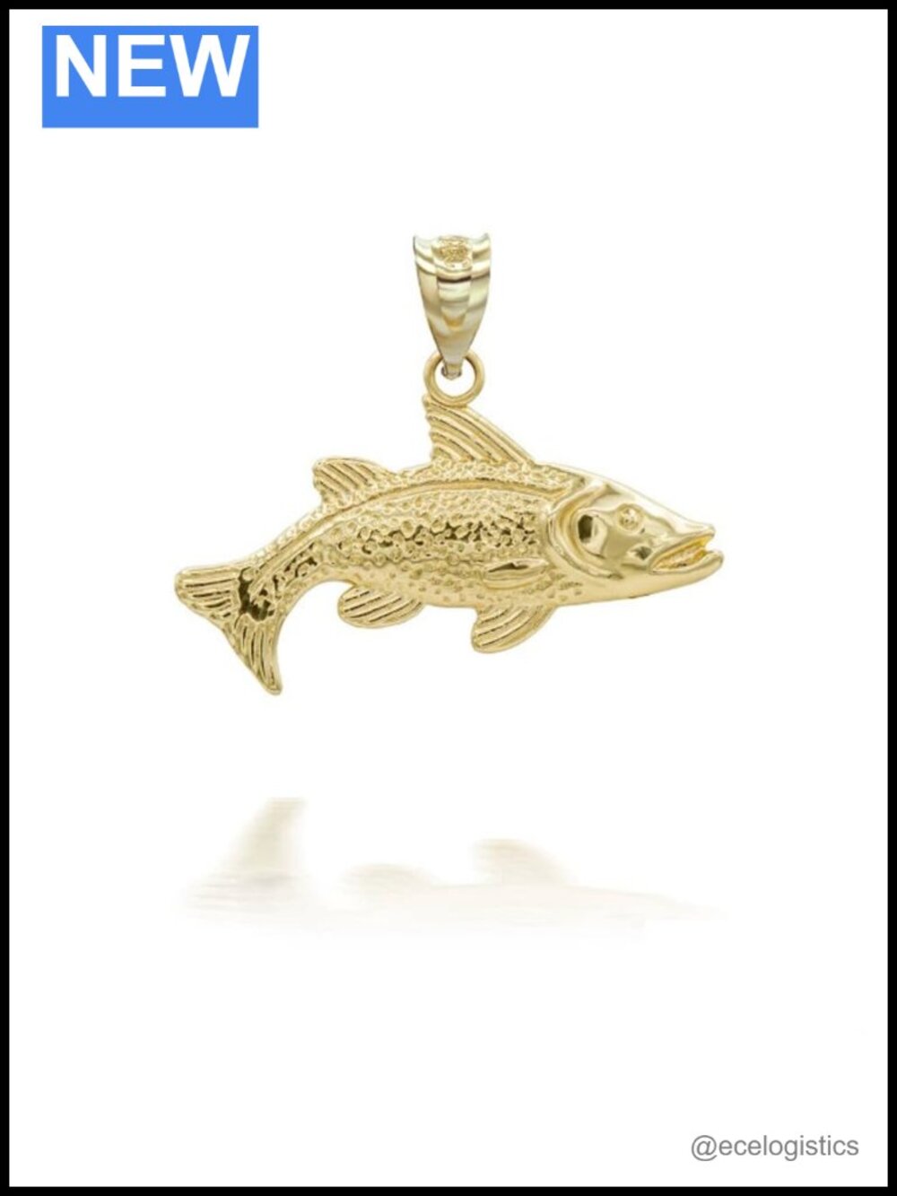 Trout Fish Pendant Necklace Real Solid 14K Gold